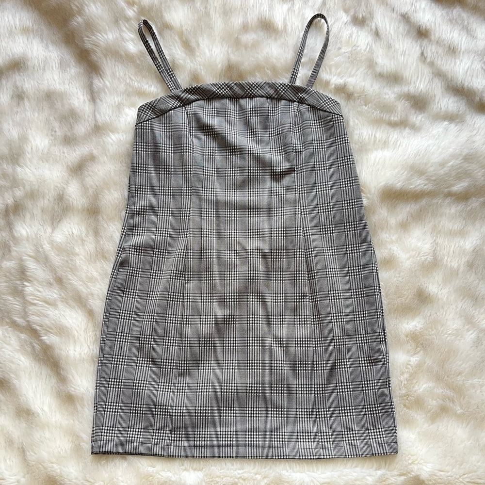 Forever 21 + Plus Motel Glen Plaid Gingham Check Gray Spaghetti Strap Mini Dress
